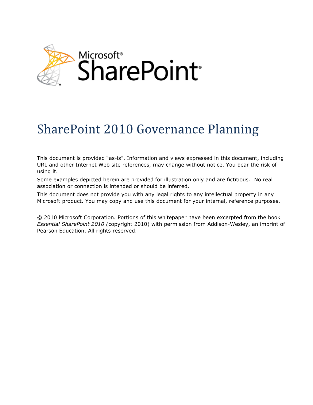 Sharepoint 2010 Governance Planningjuly 2010