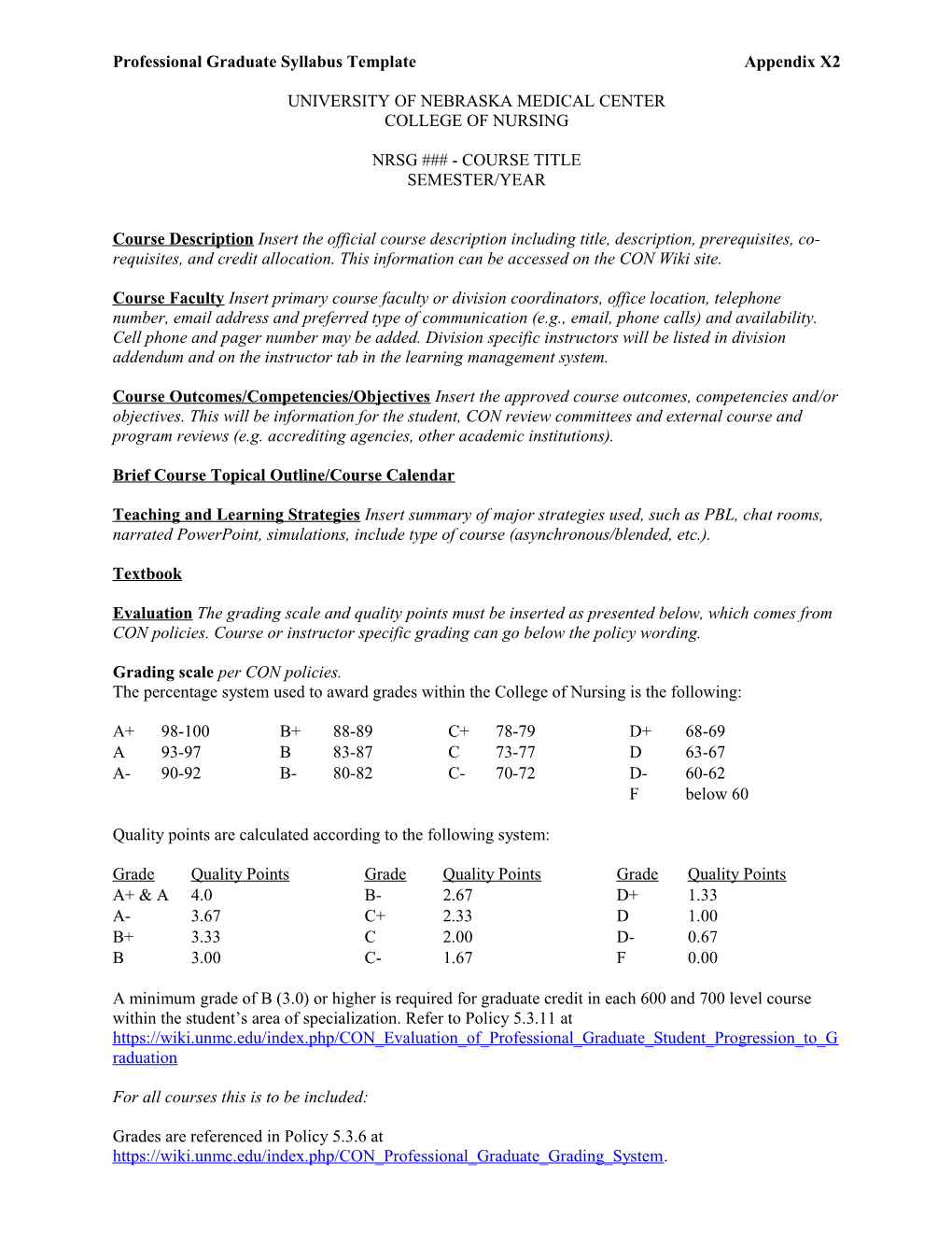 Professional Graduate Syllabus Template Appendix X2