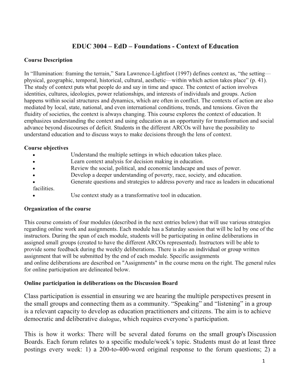 EDUC 3004 Edd Foundations - Context of Education