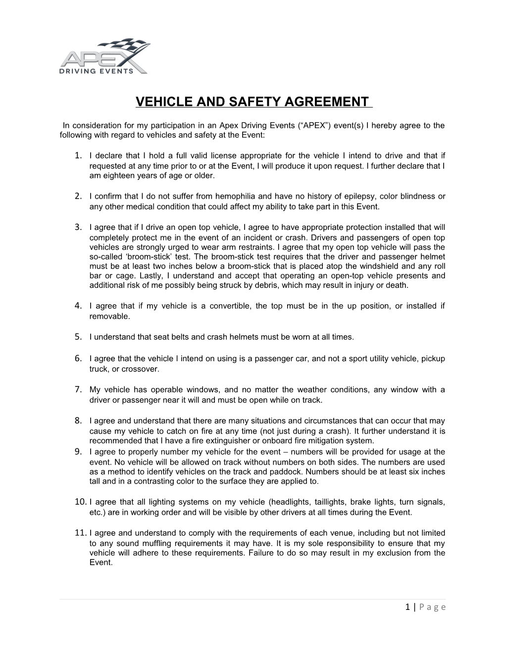 Vehicle and Safety Agreement