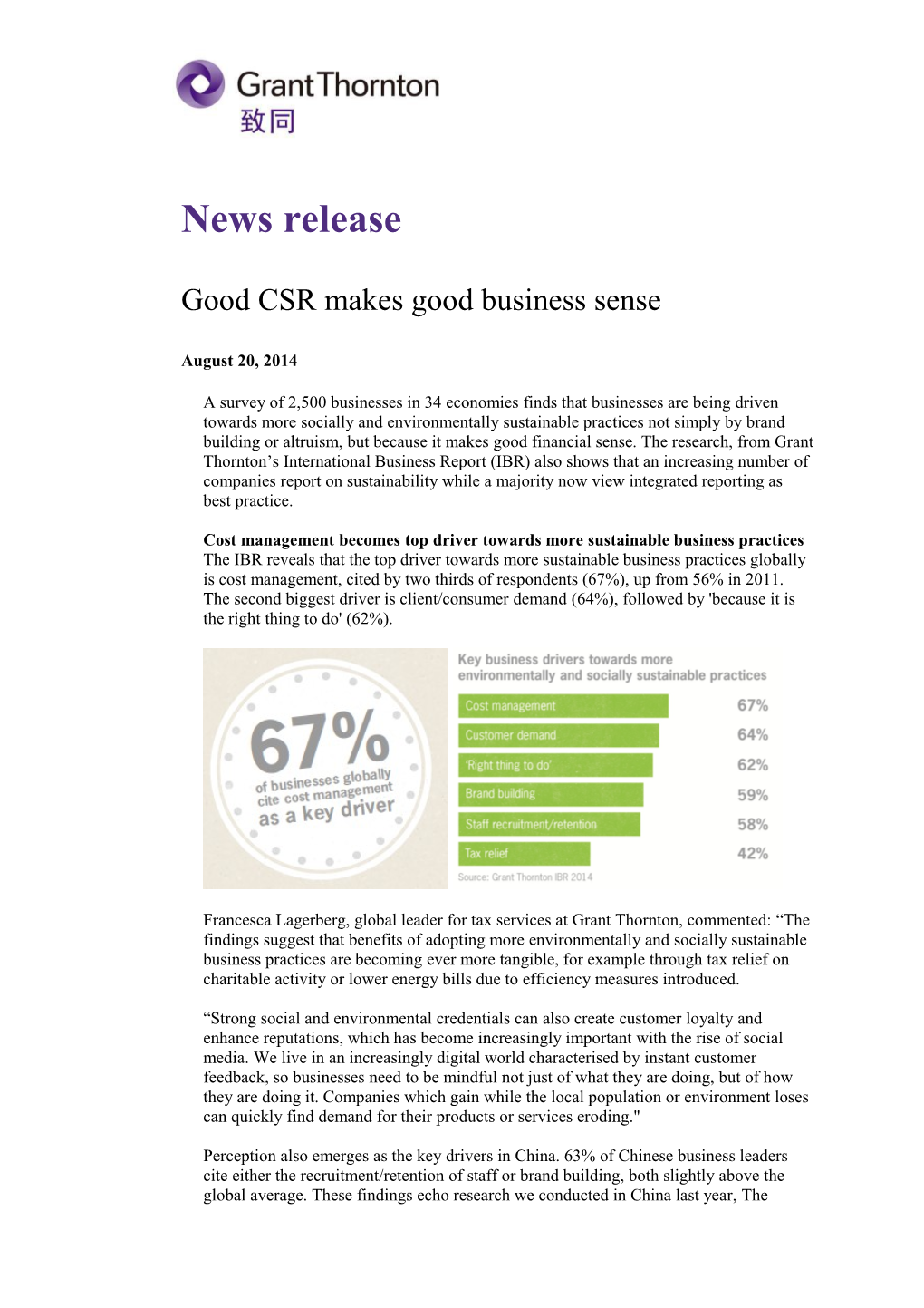 Cost Management Becomes Top Driver Towards More Sustainable Business Practices
