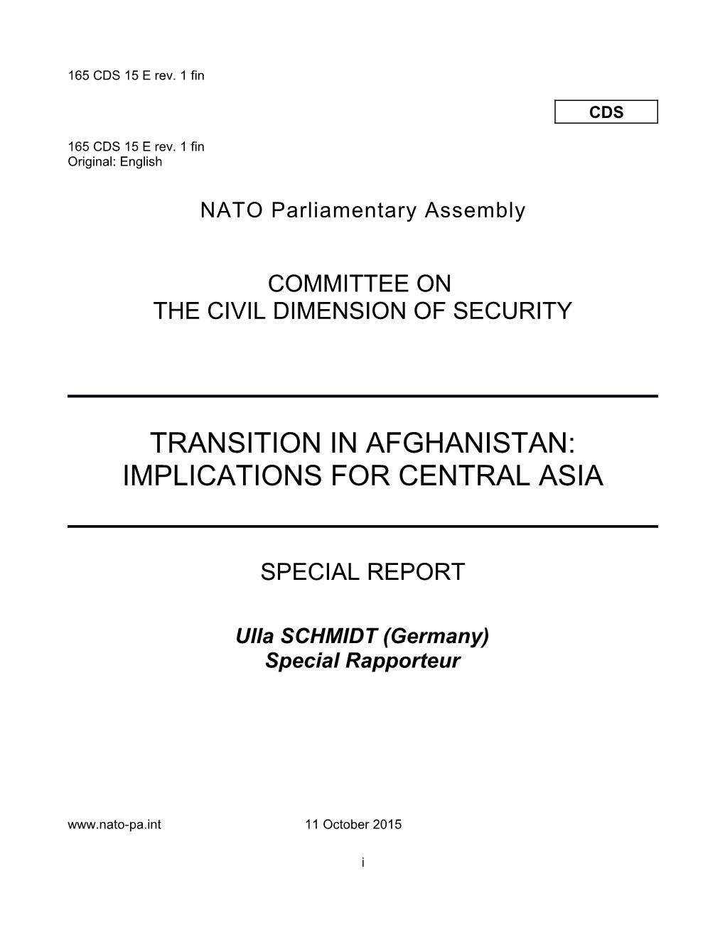 CDS 2015 Draft Special Report on Transition in Afghanistan