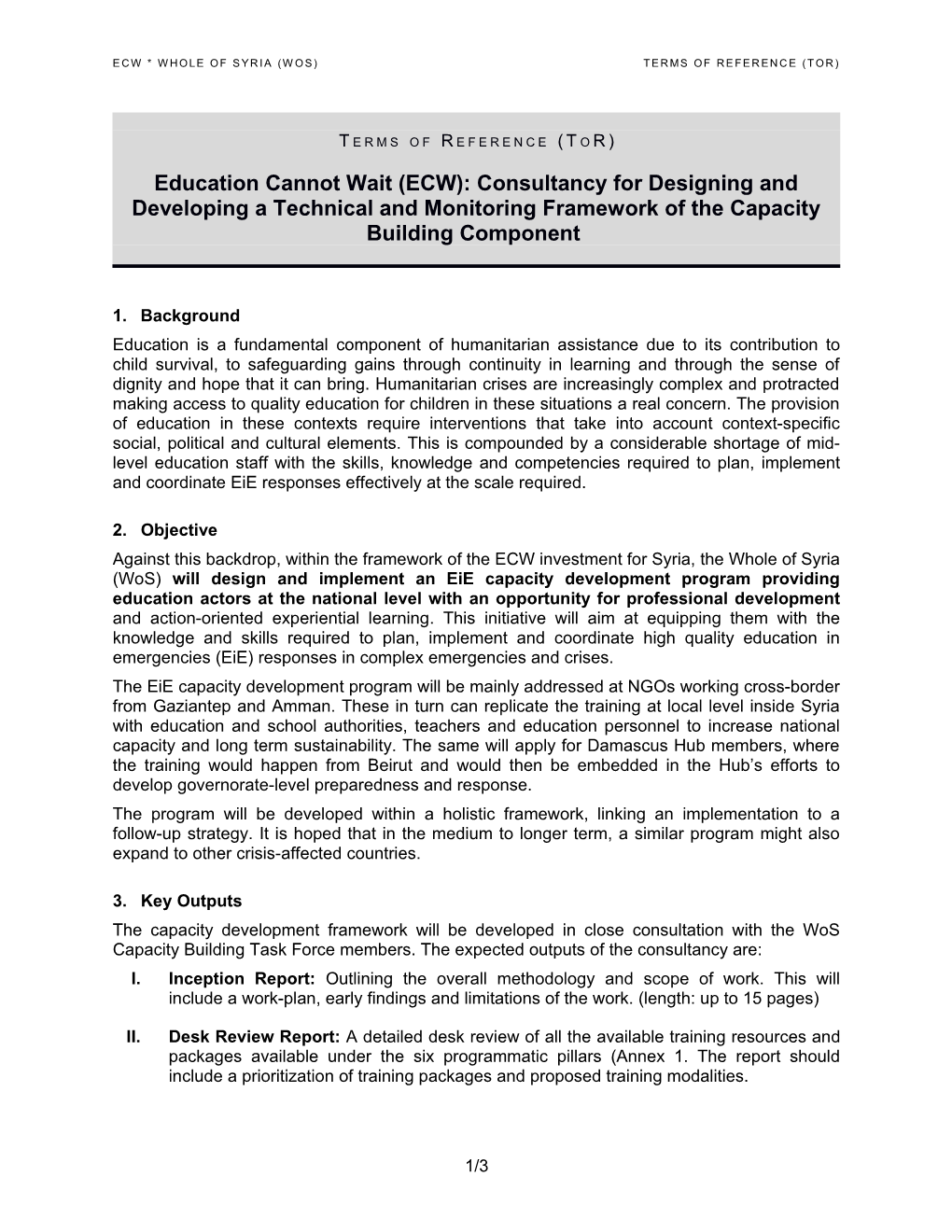 ECW * Whole of Syria (Wos) Terms of Reference (Tor)