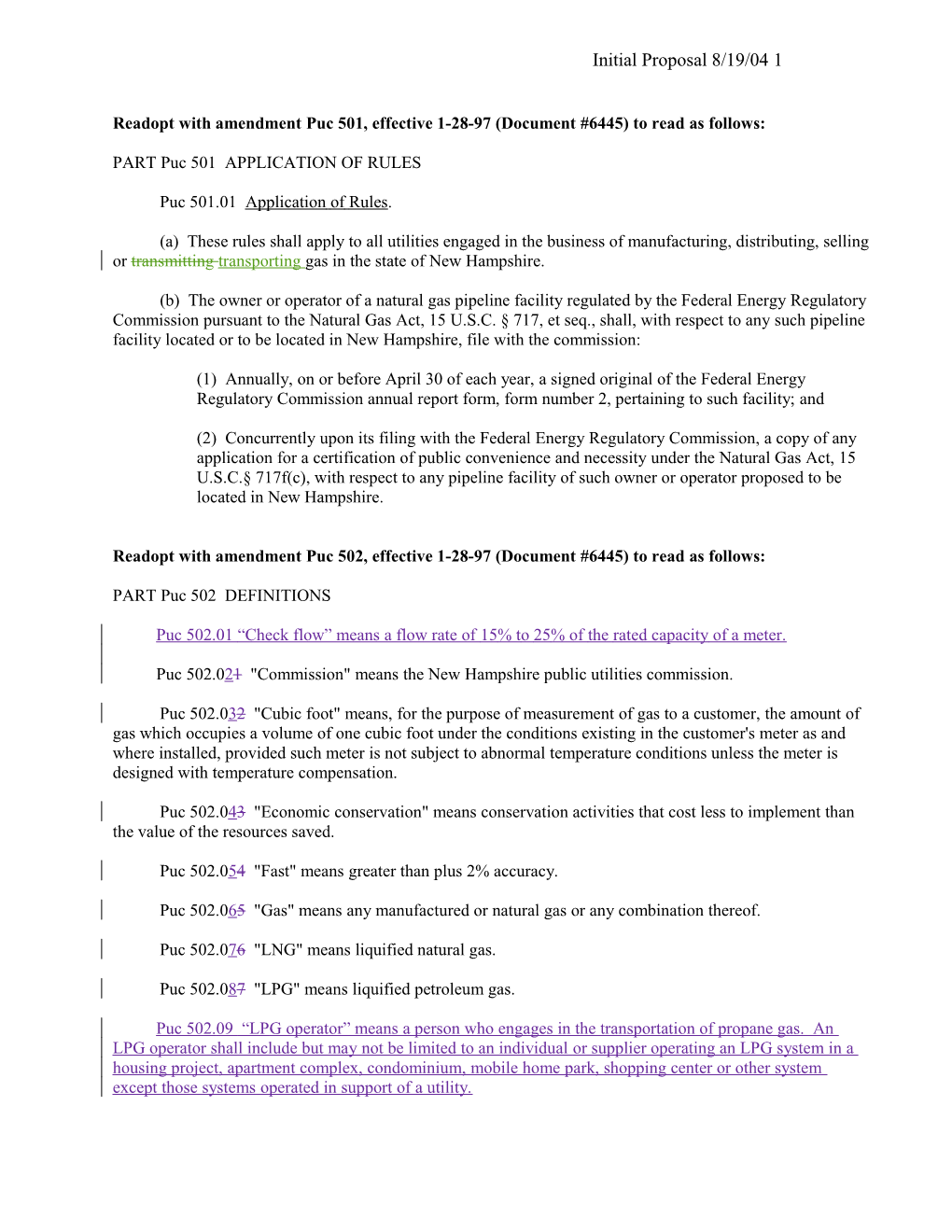 CHAPTER Puc 500 RULES for GAS SERVICE