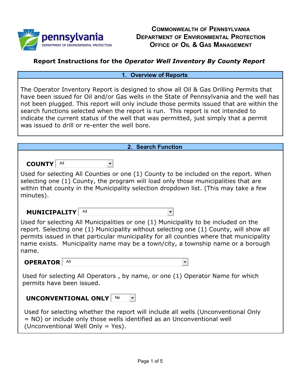 Report Instructions for Theoperator Well Inventoryby County Report