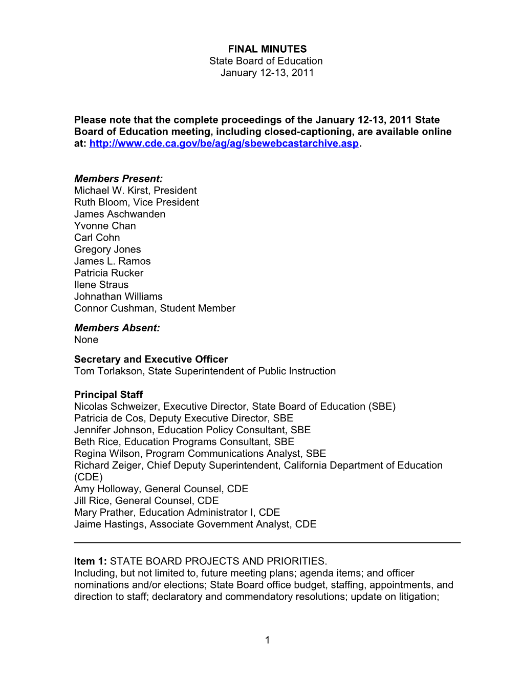 Final Minutes January 12-13, 2011 - SBE Minutes (CA State Board of Education)
