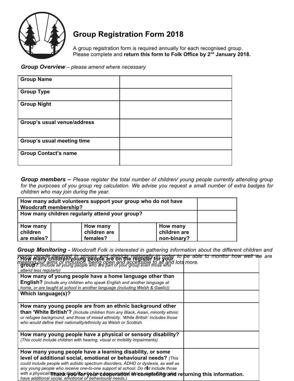 Group Registration Form 2018