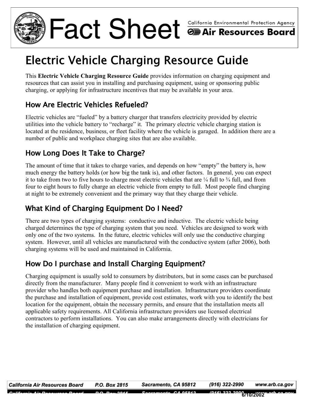 Fact Sheet: Electric Vehicle Charging Resource Guide