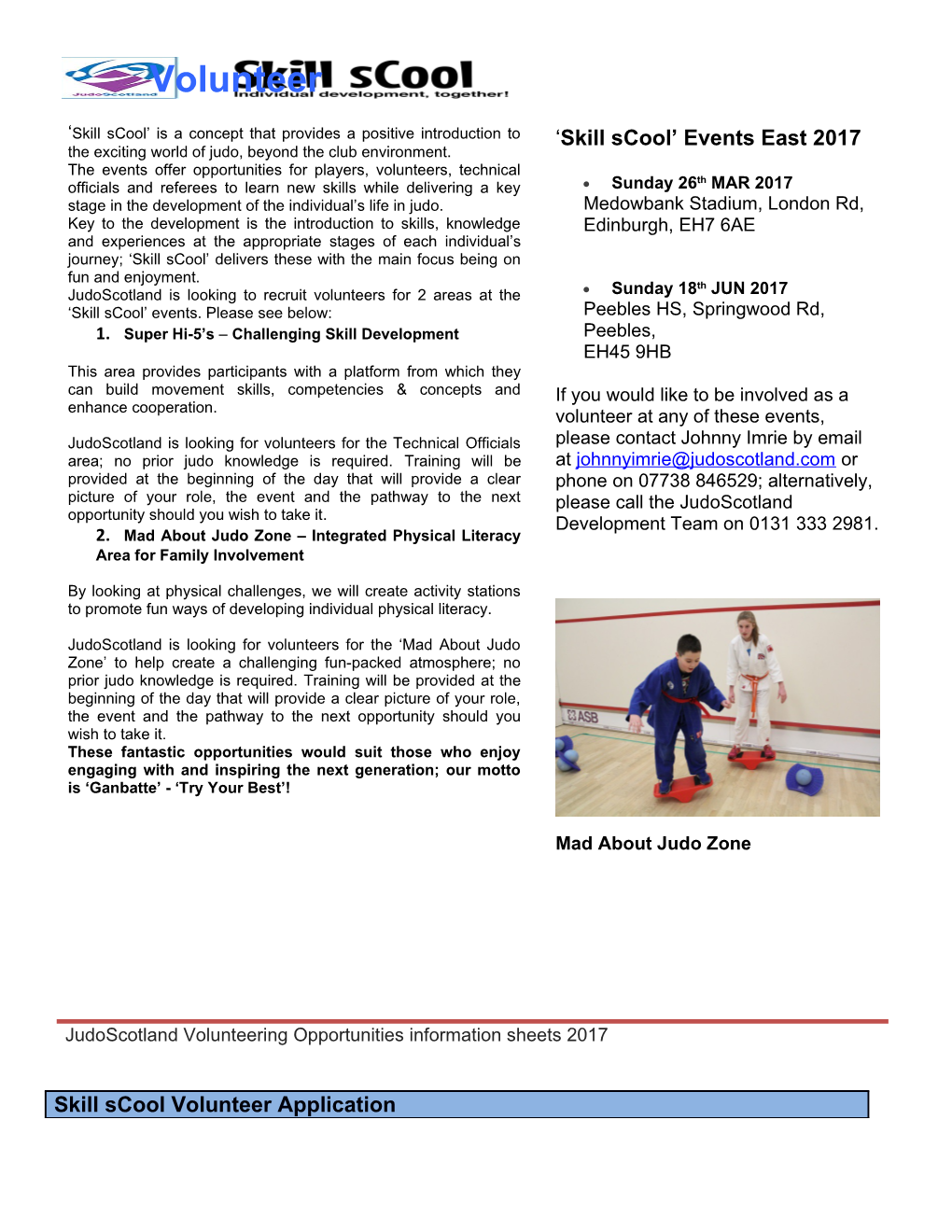 Judoscotland Volunteering Opportunities Information Sheets 2017