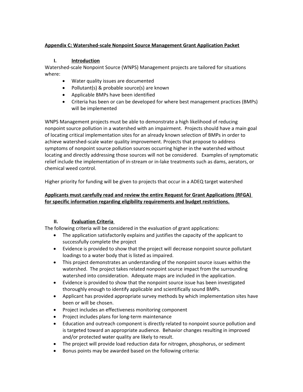 Appendix C: Watershed-Scale Nonpoint Source Management Grant Application Packet