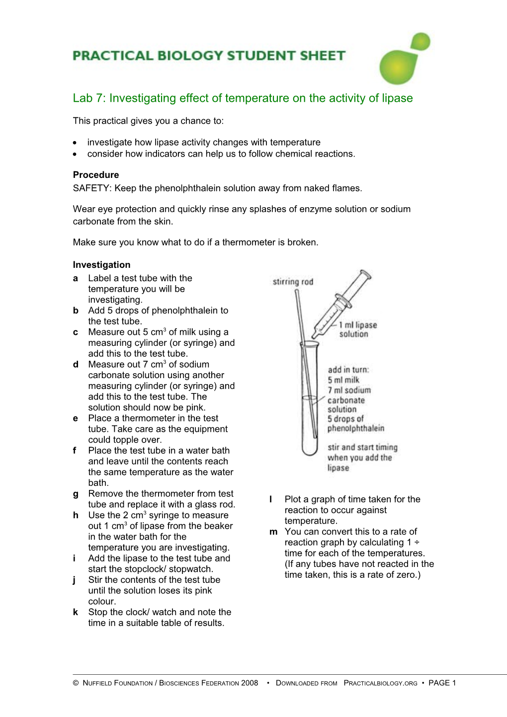 Lab 7: Investigating Effect of Temperature on the Activity of Lipase