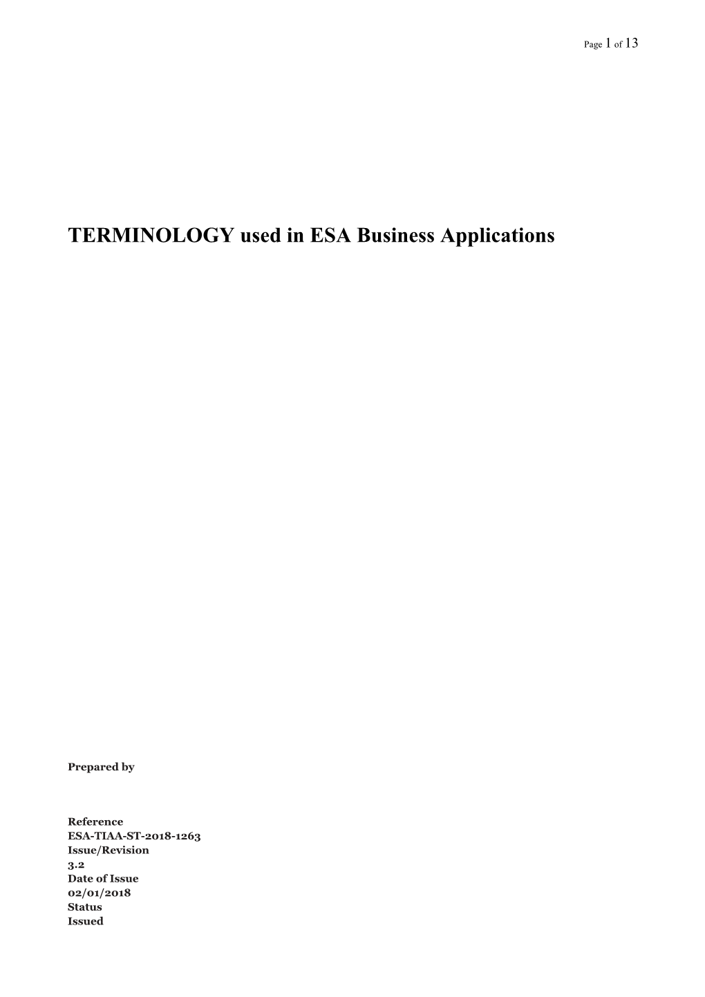 TERMINOLOGY Used in ESA Business Applications