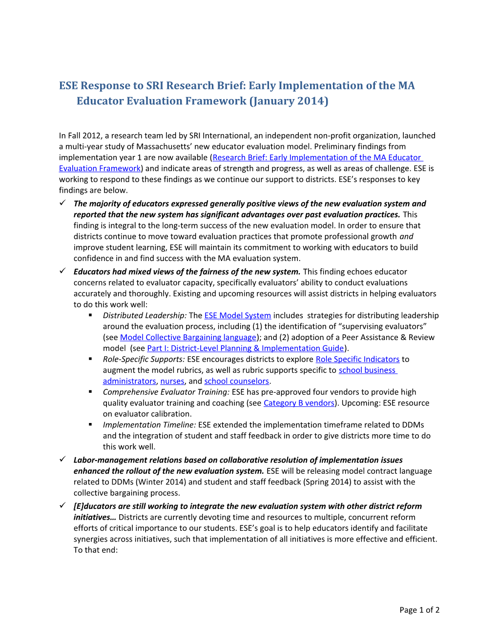ESE Response to SRI Research Brief