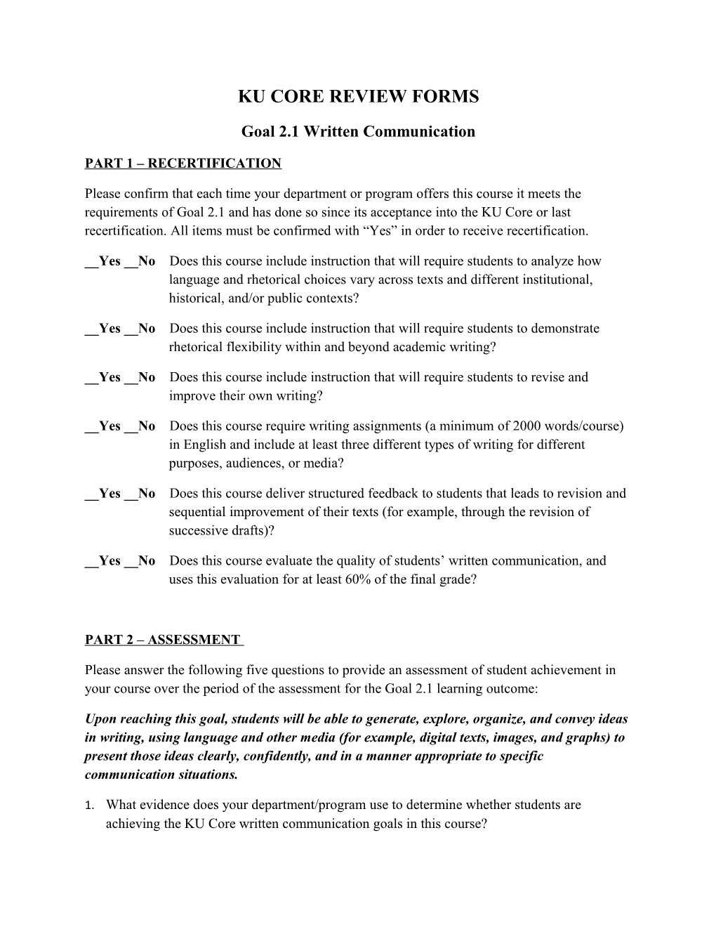 KU Core Review Forms