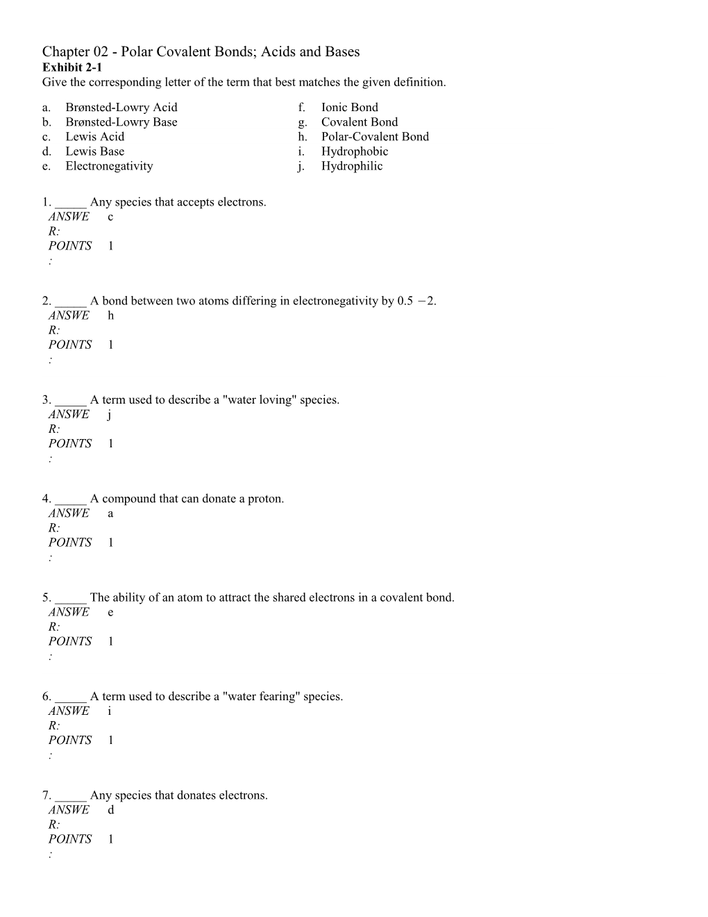 Chapter 02 - Polar Covalent Bonds; Acids and Bases