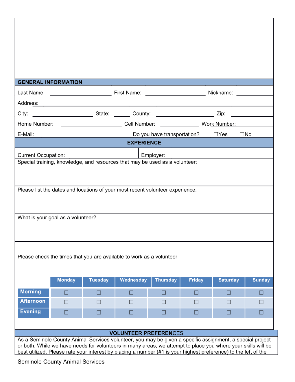 2013 AS Volunteer Program Application