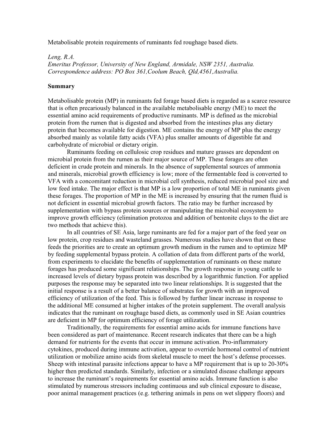 The Effects of Disease and Climatic Stress on the Metabolisable Energy Requirements of Ruminants