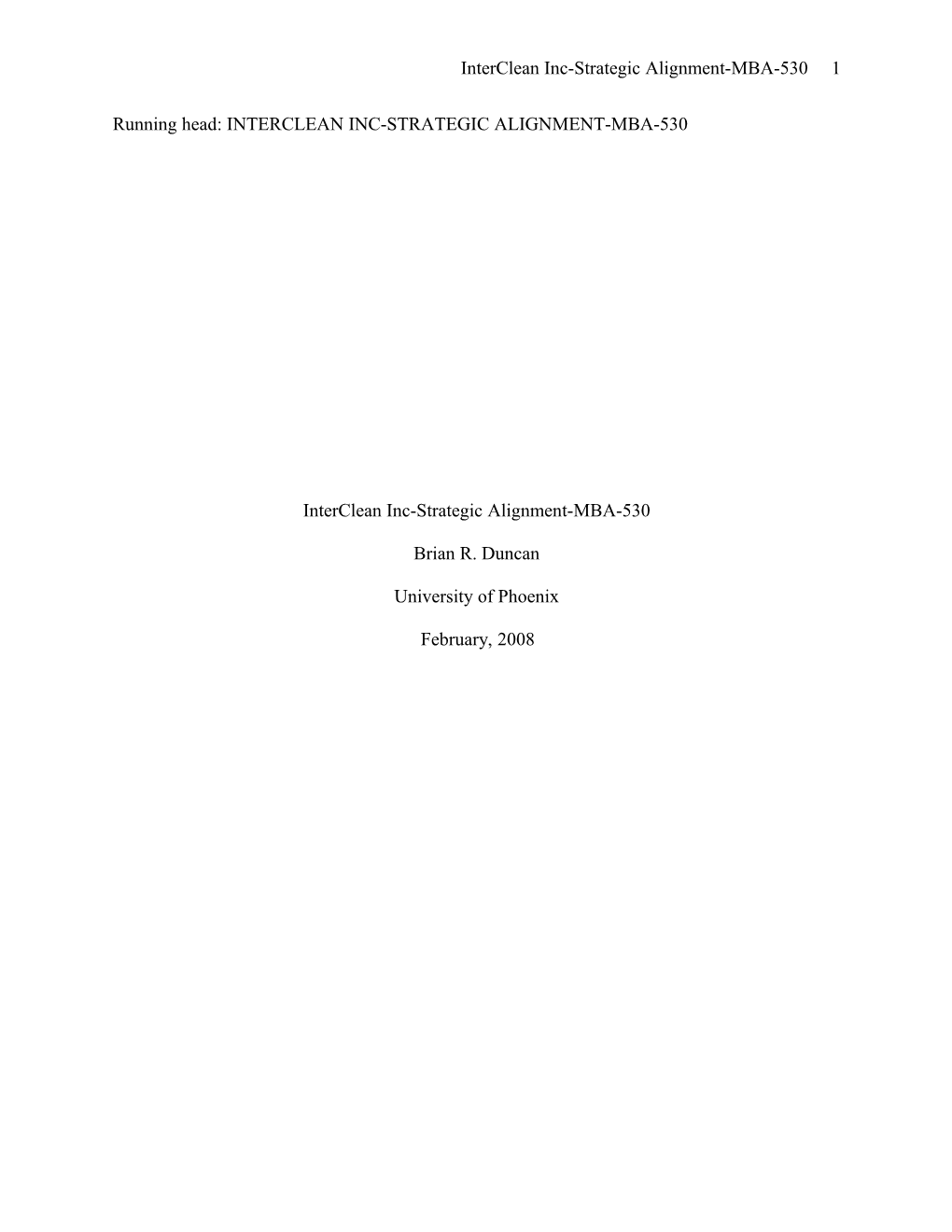 Interclean Inc-Strategic Alignment-MBA-530