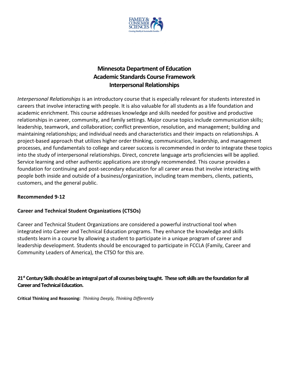 Academic Standards Course Framework