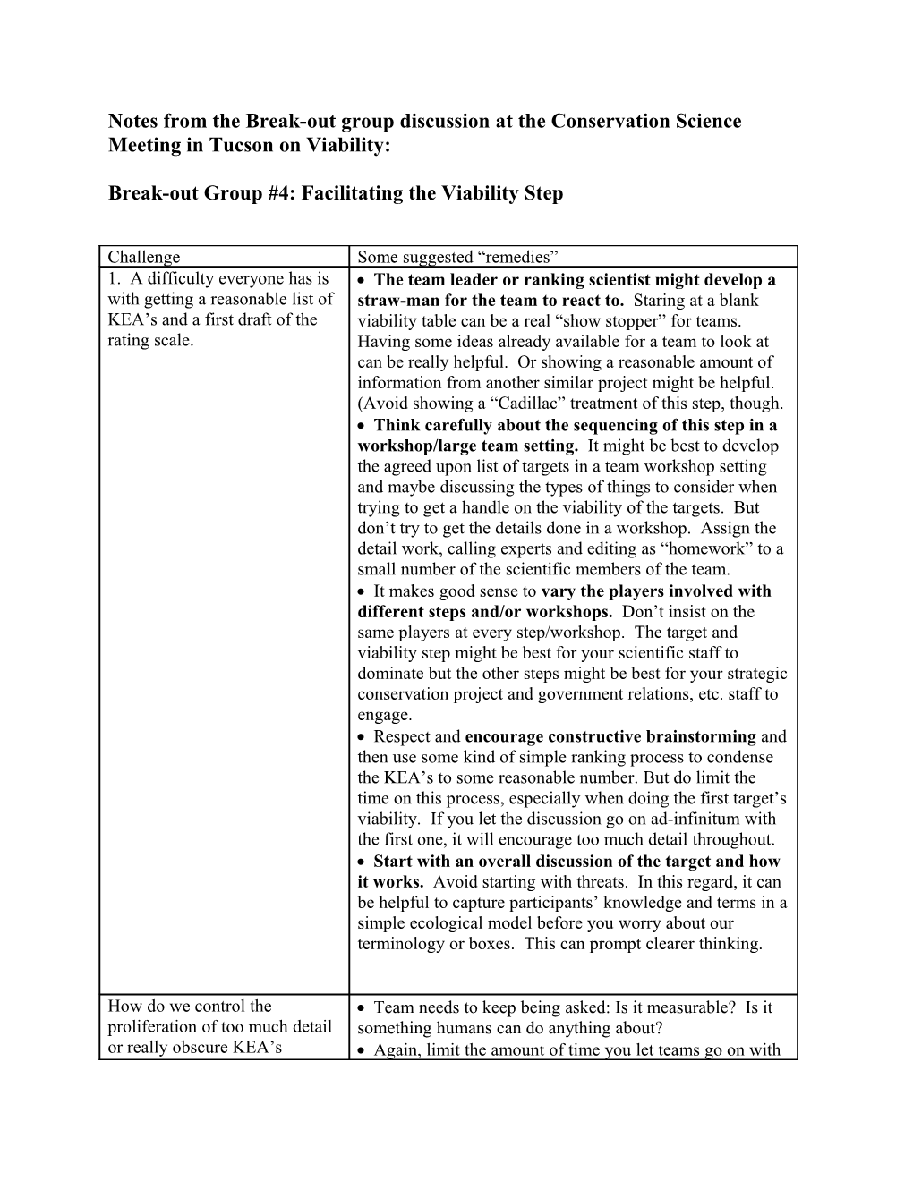 Break-Out Group #4: Facilitating the Viability Step
