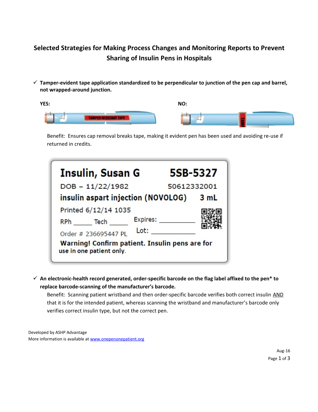 Fact Sheet: Insulin Pen Safety in Hospitals