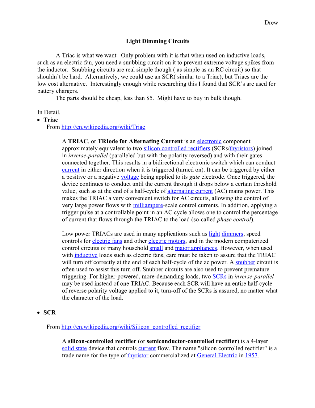 Light Dimming Circuits