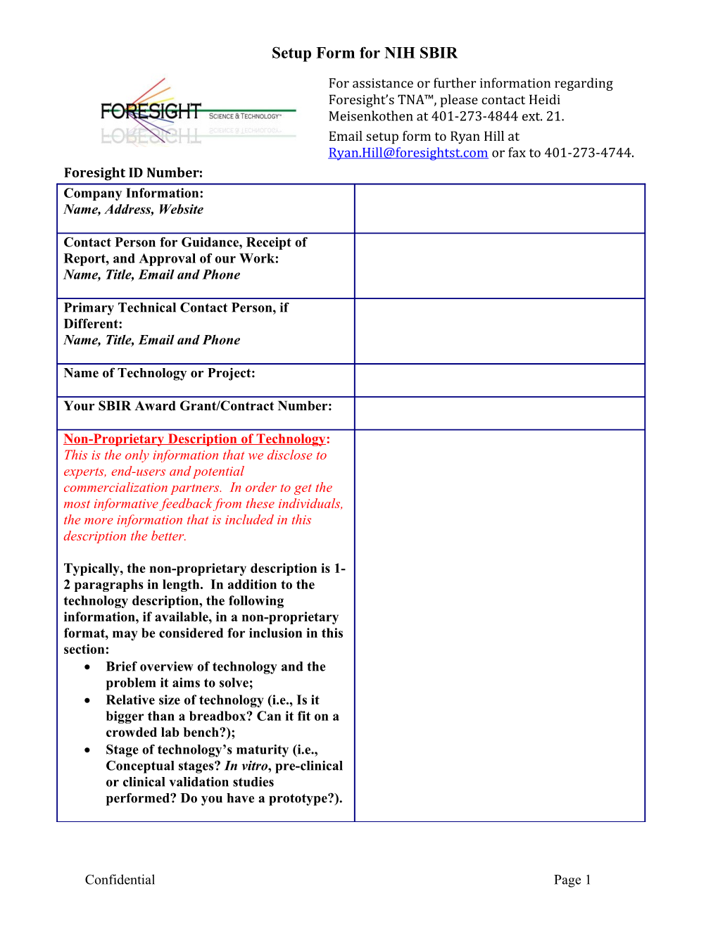 SBIR Niche Assessment Program to Phase I Awardees Participation Form (NOT-OD-11-094), July