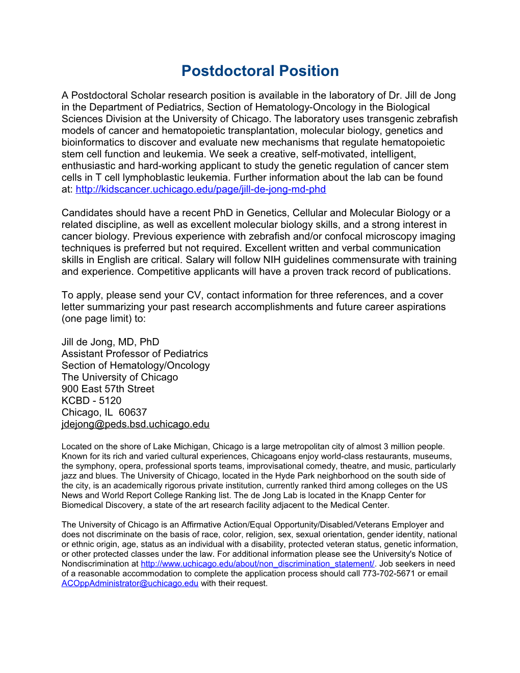 Postdoctoral Position