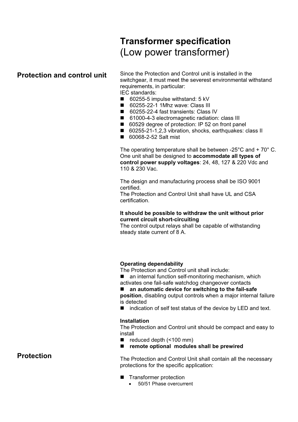 Transformer Specification