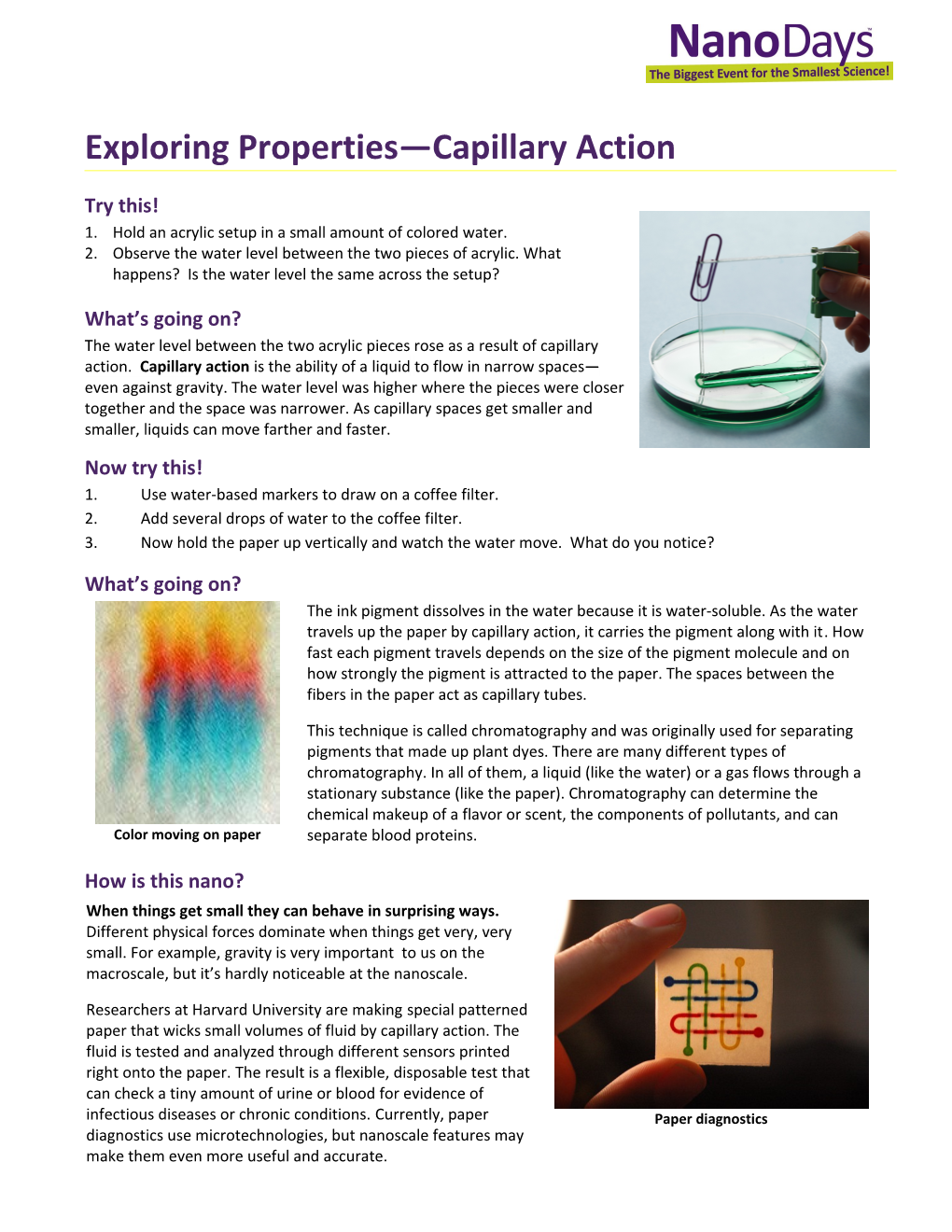 Exploring Properties Capillary Action