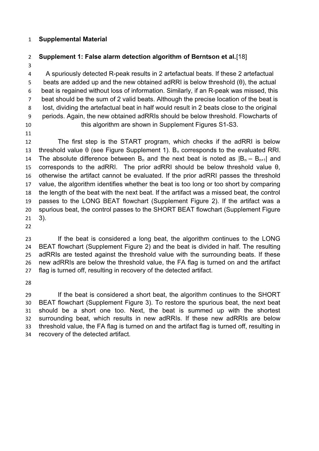 Supplement 1: False Alarm Detection Algorithm of Berntson Et Al. 18
