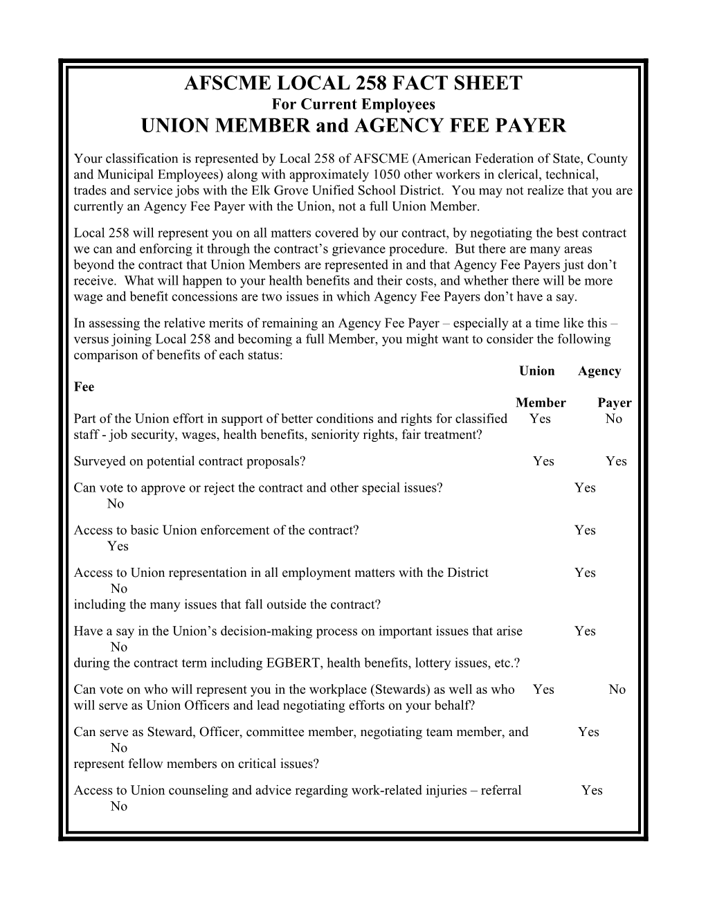 Afscme Local 258 Fact Sheet