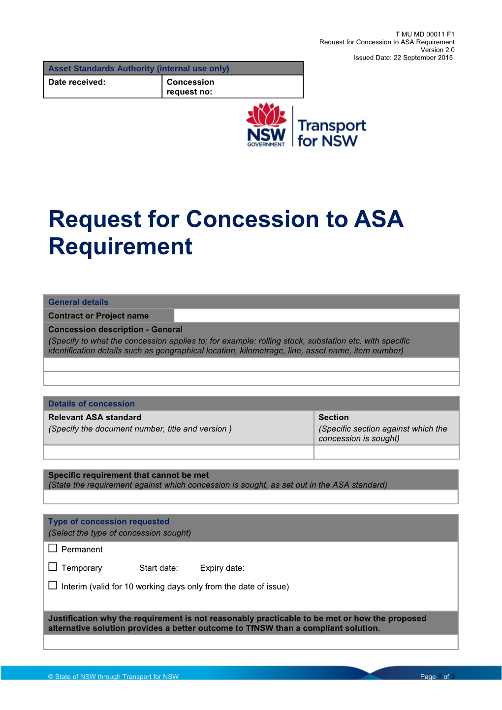 Request for Concession to ASA Requirement