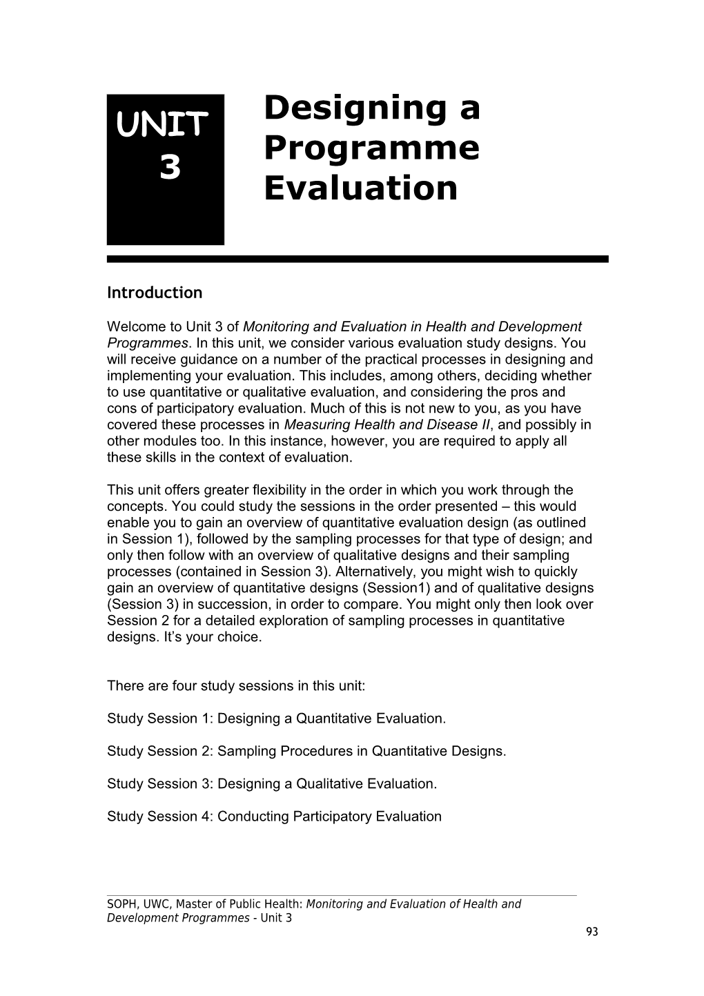 Designing a Programme Evaluation