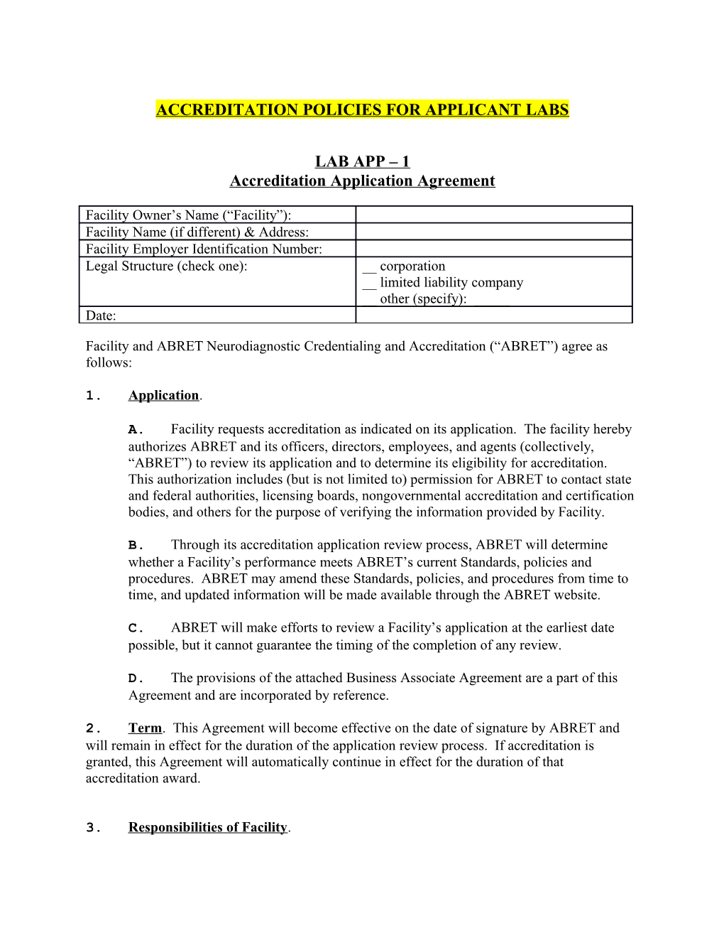 Accreditation Policies for Applicant Labs