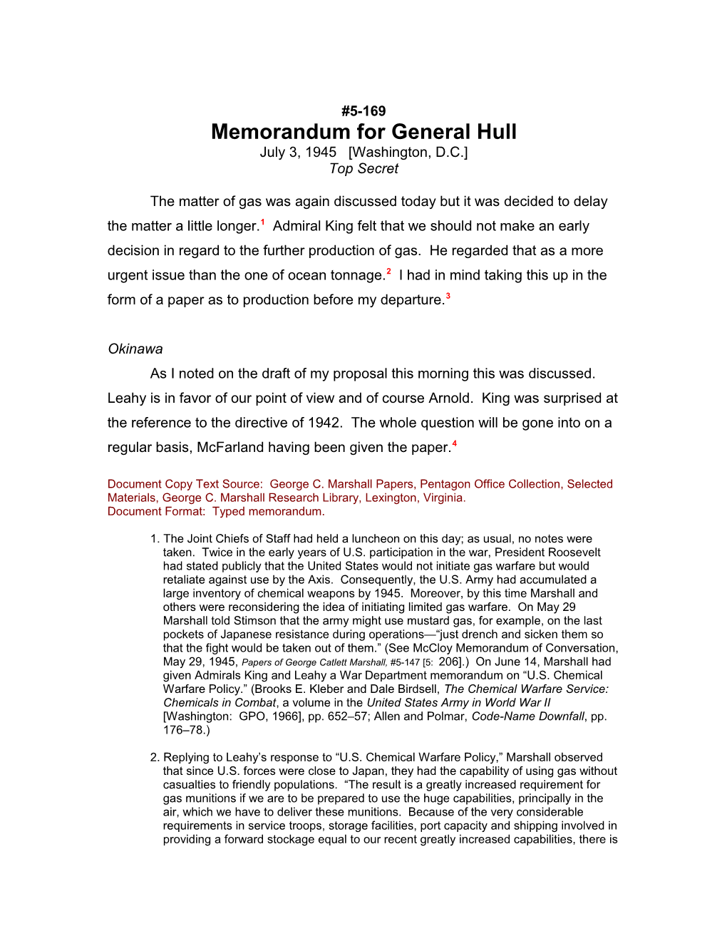 Memorandum for General Hull