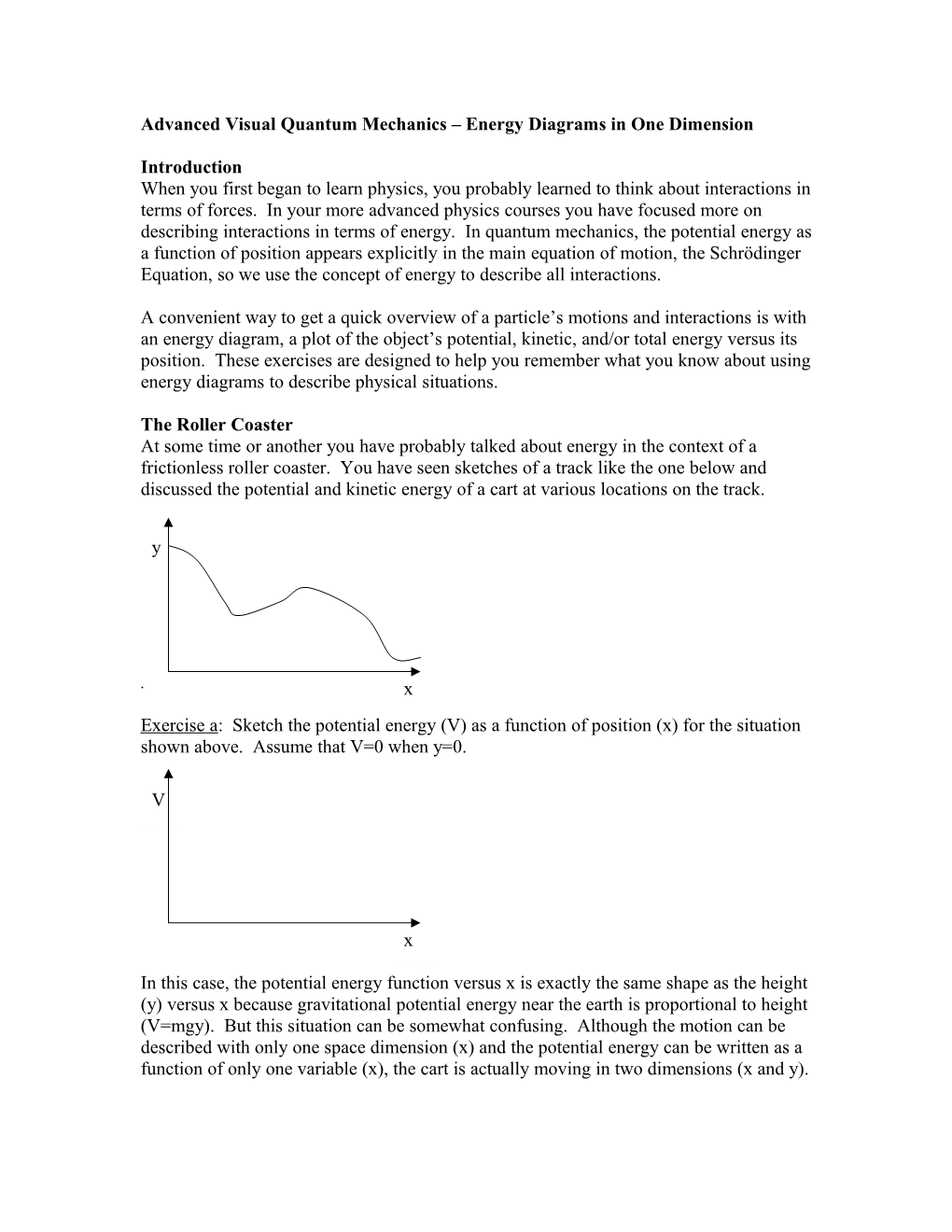 AVQM Energy Diagrams in One Dimension