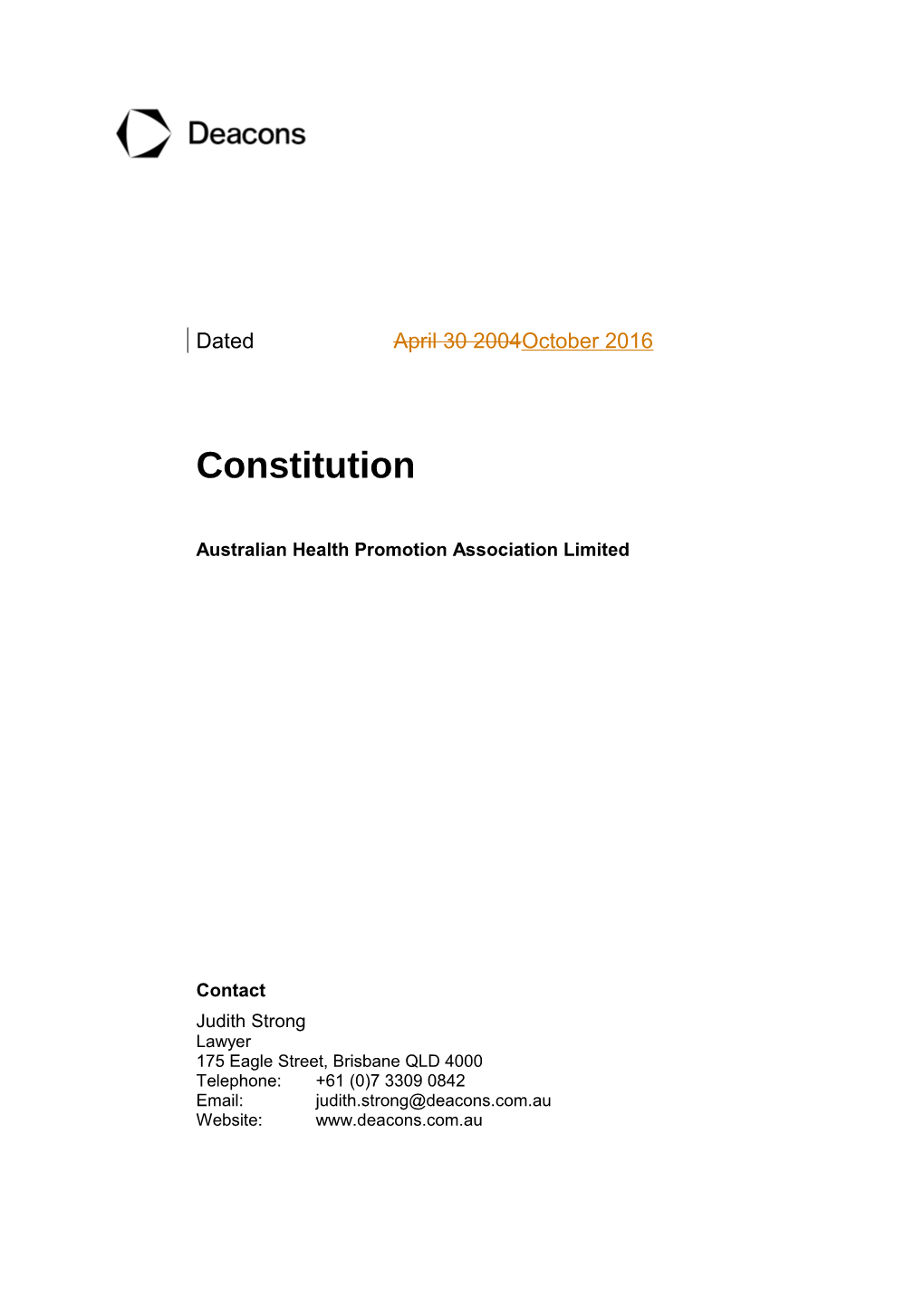 Constitution for Company Limited by Guarantee - N34