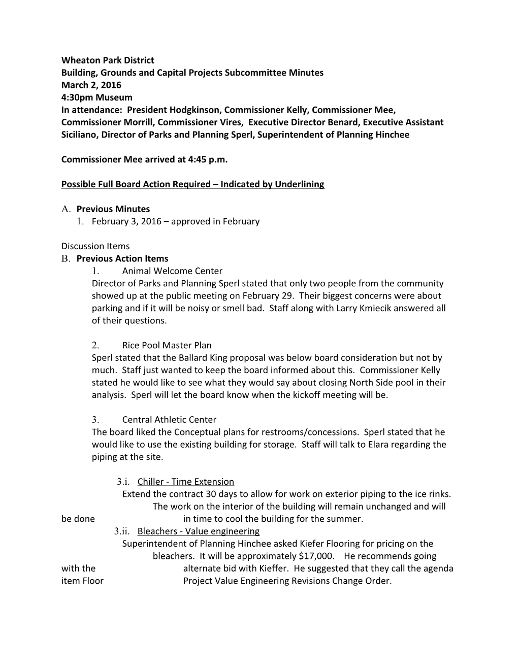 Building, Grounds and Capital Projects Subcommittee Minutes