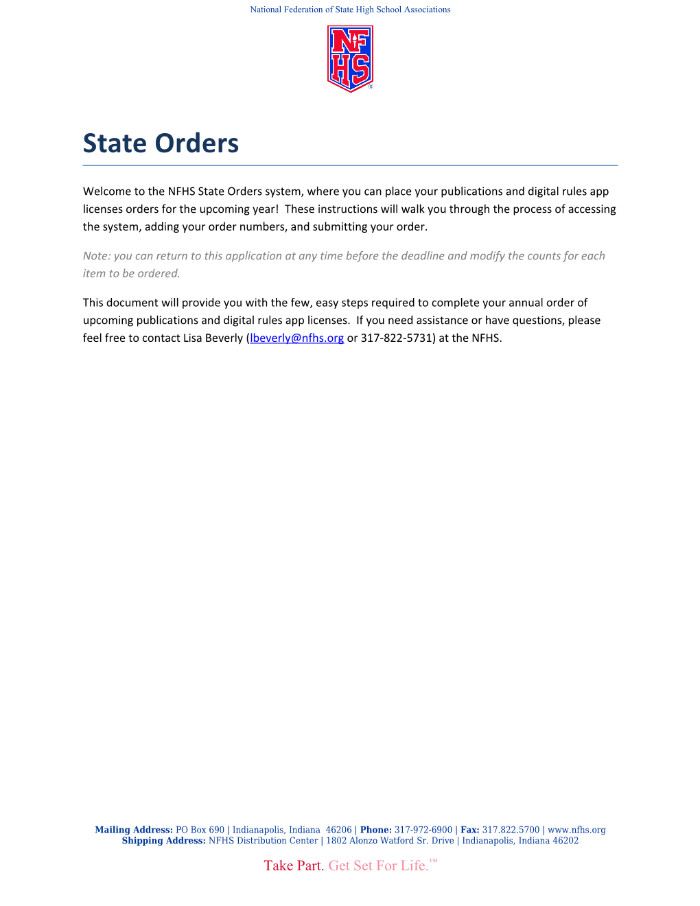Welcome to the NFHS State Orders System, Where You Can Place Your Publications and Digital