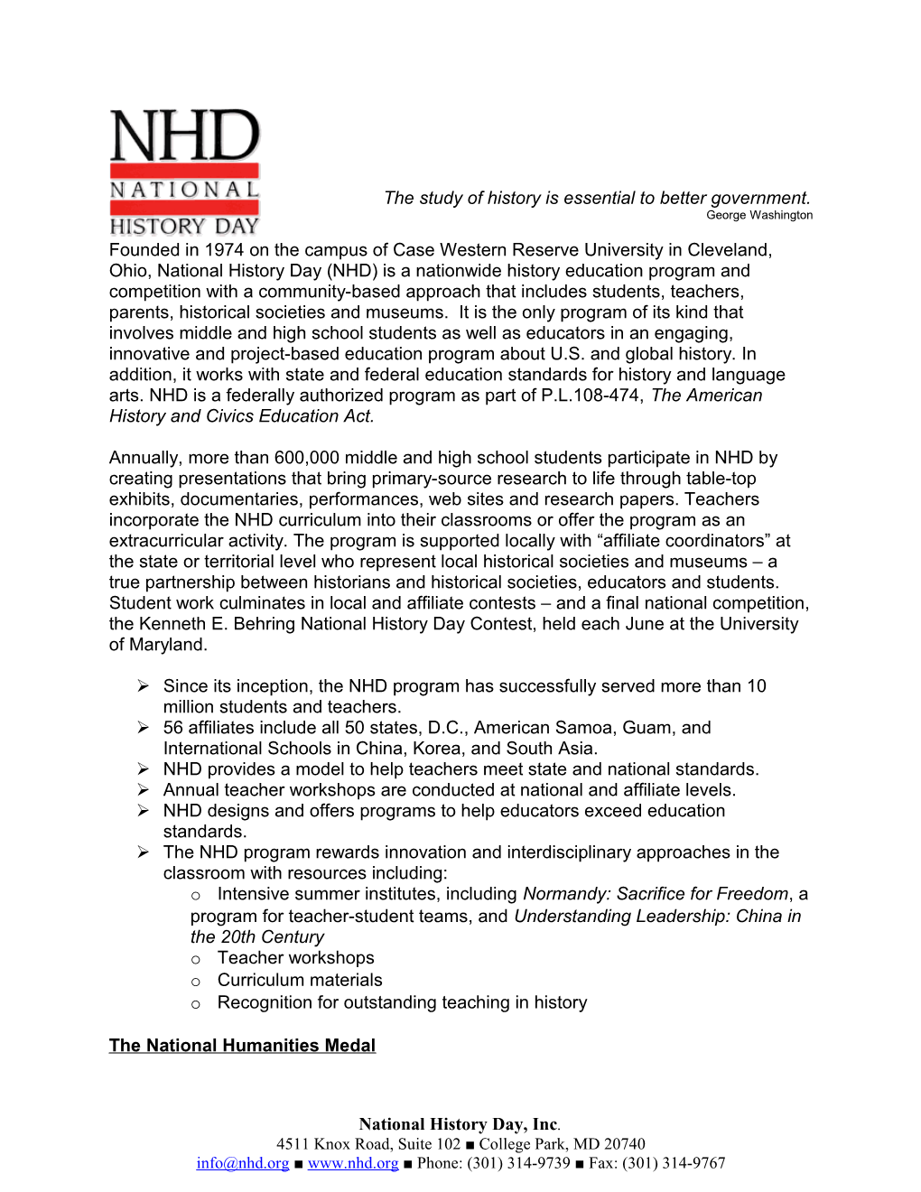 National History Day Fact Sheet