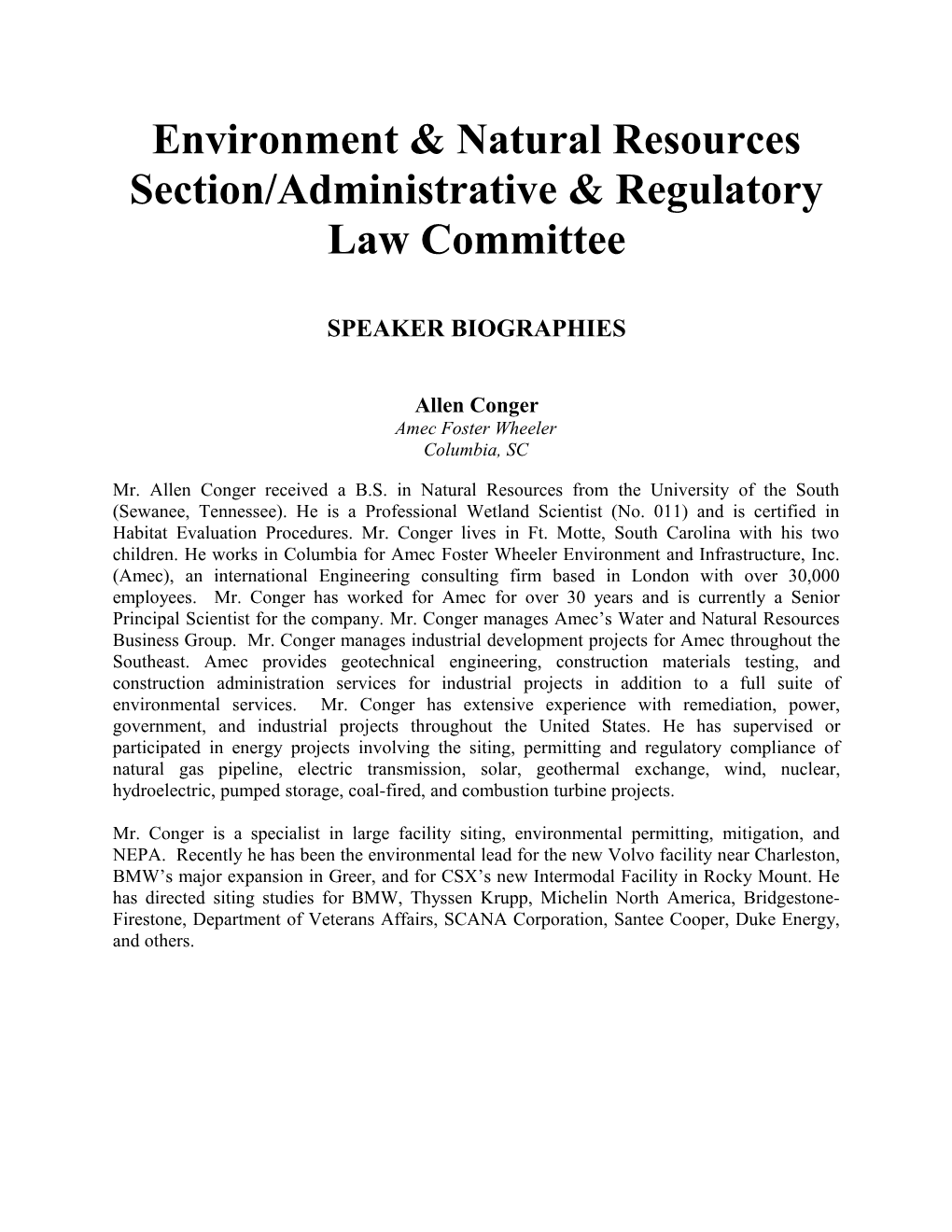 Environment & Natural Resources Section/Administrative & Regulatory Law Committee