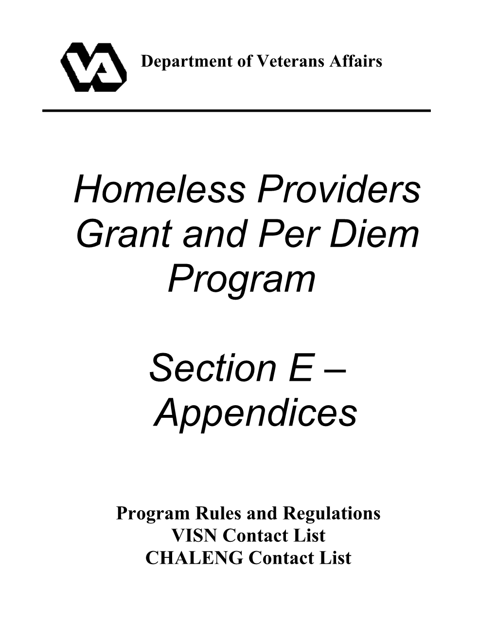 Homeless Provider Grant and Per Diem Program Application