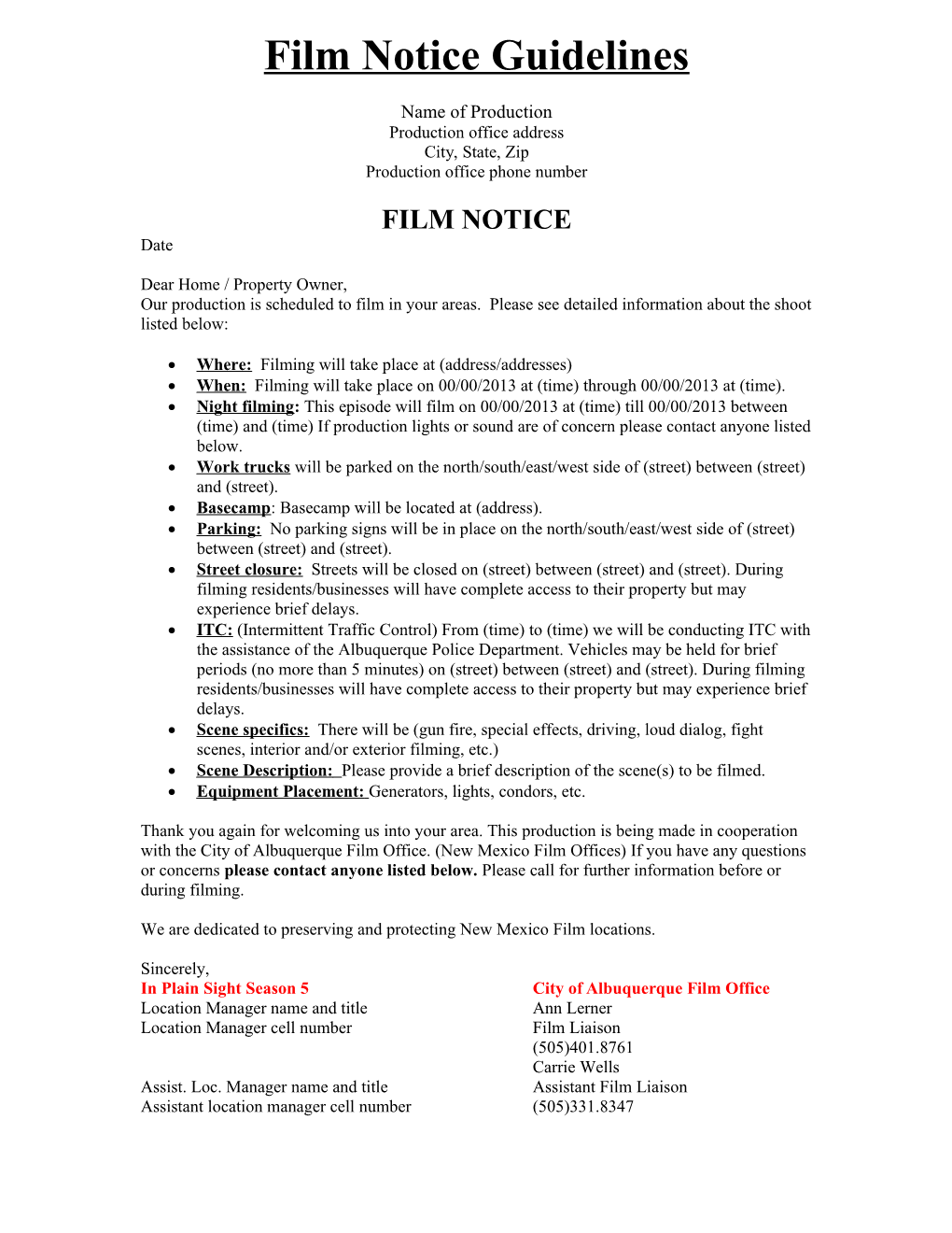 Film Notice Guidelines