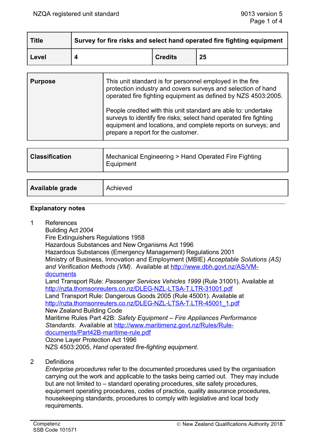 9013 Survey for Fire Risks and Select Hand Operated Fire Fighting Equipment