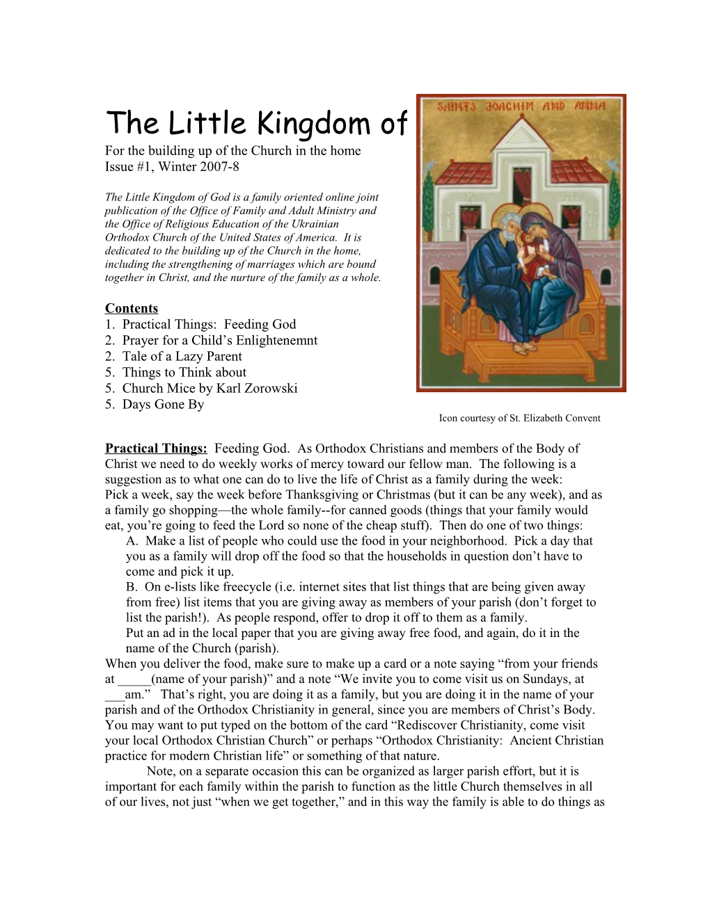 The Little Kingdom of God Is a Publication of the Office of Family and Adult Ministry, Fr