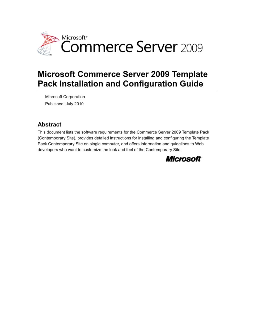 Microsoft Commerce Server 2009 Template Pack Installation and Configuration Guide