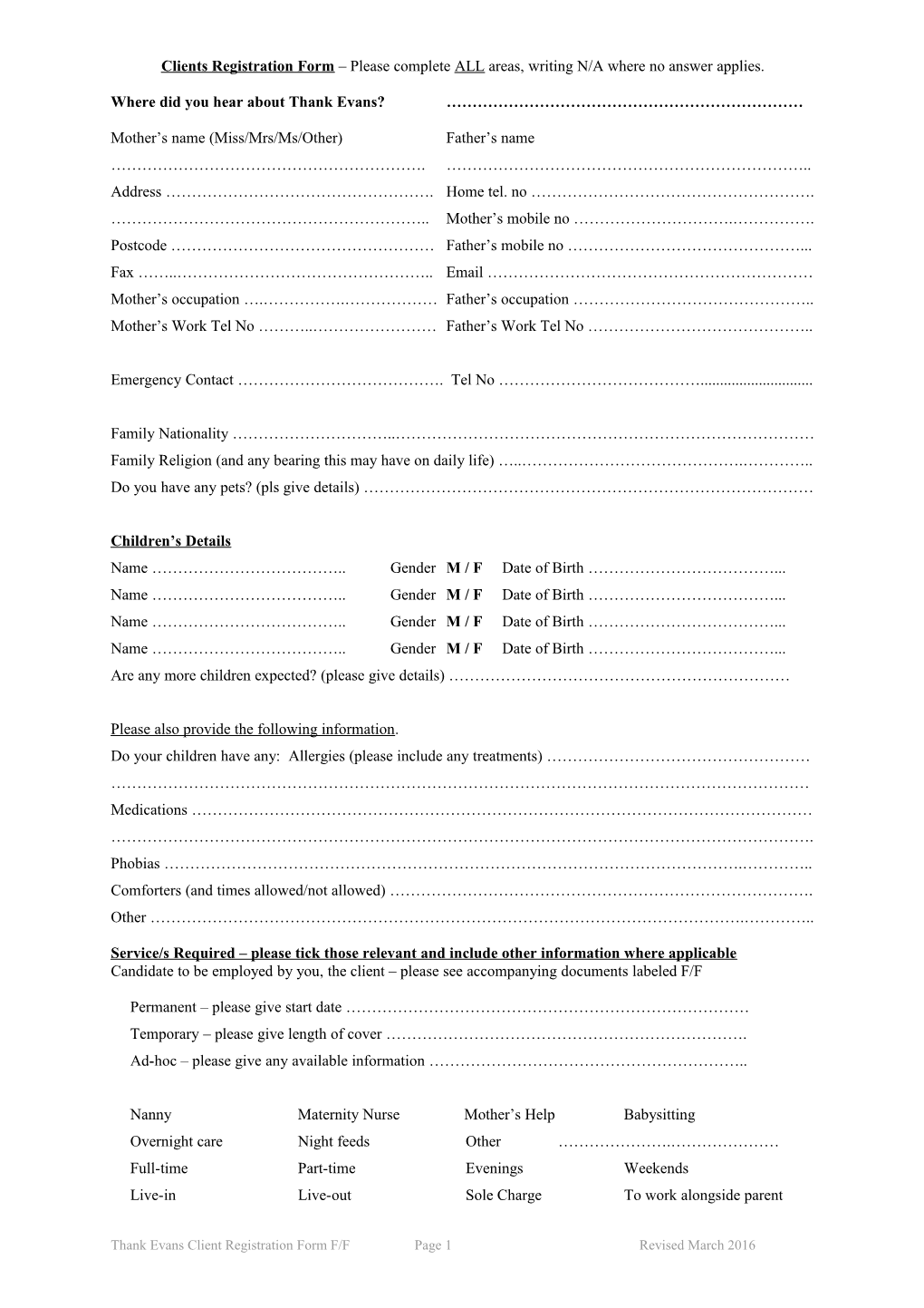 Clients Registration Form