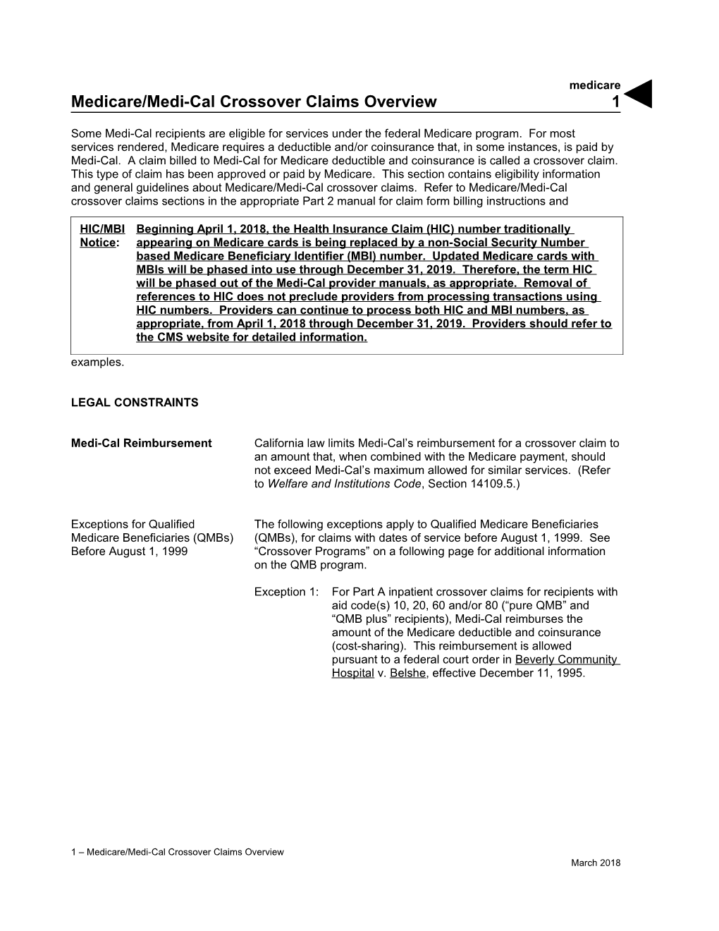 Medicare/Medi-Cal Crossover Claims Overview (Medicare)