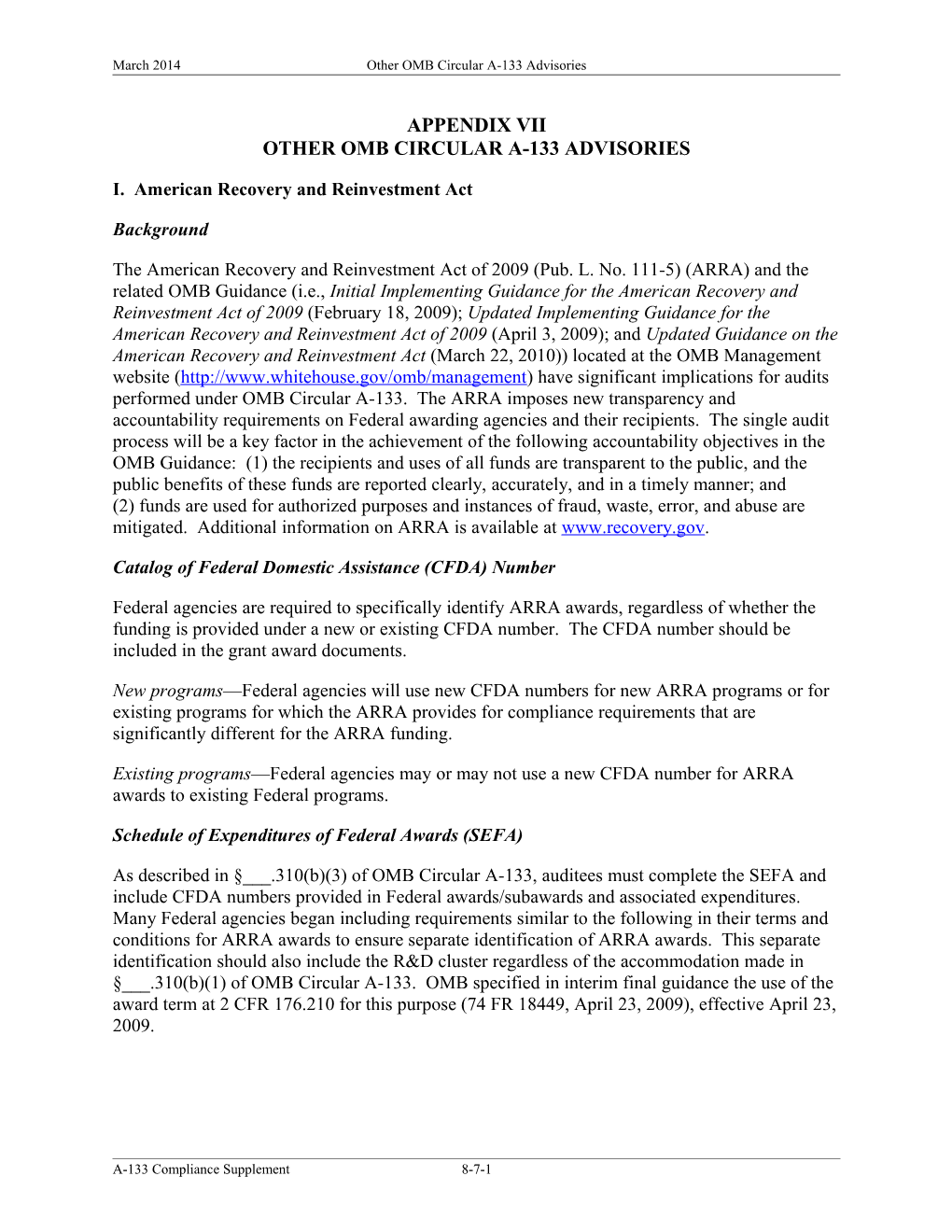 Other Omb Circular A-133 Advisories